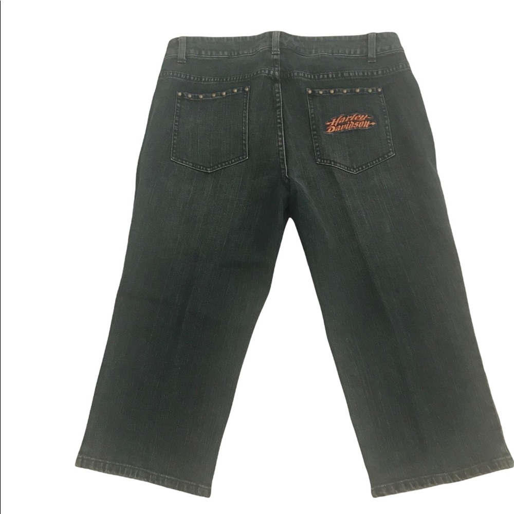 Harley Davidson Women’s Studded Pockets Dark Wash Capri Jeans Size 12